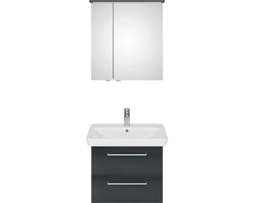 Badmöbel-Set Pelipal Sunline 105 BxHxT 69 x 200 x 48,5 cm Frontfarbe anthrazit mit Keramik-Waschtisch Waschtischunterschrank und Spiegelschrank mit LED-Beleuchtung