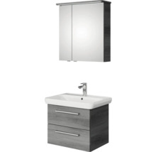 Badmöbel-Set Pelipal Sunline 105 BxHxT 69 x 200 x 48,5 cm Frontfarbe graphit struktur quer mit Keramik-Waschtisch Waschtischunterschrank und Spiegelschrank mit LED-Beleuchtung