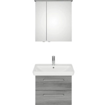 Badmöbel-Set Pelipal Sunline 105 BxHxT 69 x 200 x 48,5 cm Frontfarbe graphit struktur quer mit Keramik-Waschtisch Waschtischunterschrank und Spiegelschrank mit LED-Beleuchtung