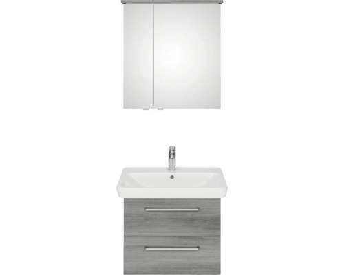 Badmöbel-Set Pelipal Sunline 105 BxHxT 69 x 200 x 48,5 cm Frontfarbe graphit struktur quer mit Keramik-Waschtisch Waschtischunterschrank und Spiegelschrank mit LED-Beleuchtung
