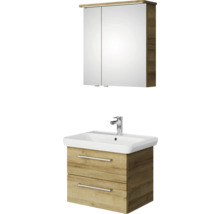Badmöbel-Set Pelipal Sunline 105 BxHxT 69 x 200 x 48,5 cm Frontfarbe Eiche riviera mit Keramik-Waschtisch Waschtischunterschrank und Spiegelschrank mit LED-Beleuchtung