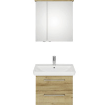 Badmöbel-Set Pelipal Sunline 105 BxHxT 69 x 200 x 48,5 cm Frontfarbe Eiche riviera mit Keramik-Waschtisch Waschtischunterschrank und Spiegelschrank mit LED-Beleuchtung