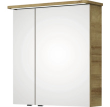 Badmöbel-Set Pelipal Sunline 105 BxHxT 69 x 200 x 48,5 cm Frontfarbe Eiche riviera mit Keramik-Waschtisch Waschtischunterschrank und Spiegelschrank mit LED-Beleuchtung