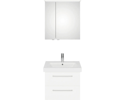 Meuble de salle de bains 3 pièces Pelipal Sunline 105 66 x 200 x 46,5 cm façade blanc à haute brillance avec vasque en céramique sous-vasque armoire de toilette lumineuse