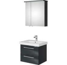 Badmöbel-Set Pelipal Sunline 105 BxHxT 66 x 200 x 46,5 cm Frontfarbe anthrazit mit Keramik-Waschtisch Waschtischunterschrank und Spiegelschrank mit LED-Beleuchtung