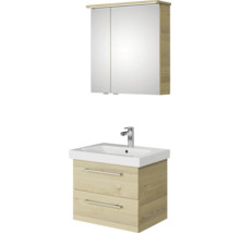Badmöbel-Set Pelipal Sunline 105 BxHxT 66 x 200 x 46,5 cm Frontfarbe Polar Pinie mit Keramik-Waschtisch Waschtischunterschrank und Spiegelschrank mit LED-Beleuchtung