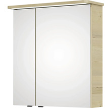 Badmöbel-Set Pelipal Sunline 105 BxHxT 66 x 200 x 46,5 cm Frontfarbe Polar Pinie mit Keramik-Waschtisch Waschtischunterschrank und Spiegelschrank mit LED-Beleuchtung