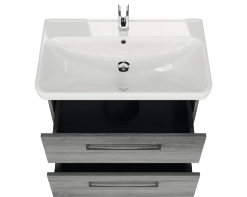 Meuble sous-lavabo avec deux tiroirs ouverts