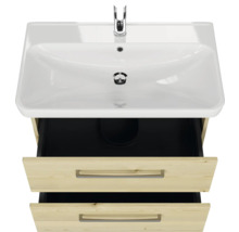 Meuble-lavabo avec deux tiroirs ouverts et vasque à poser