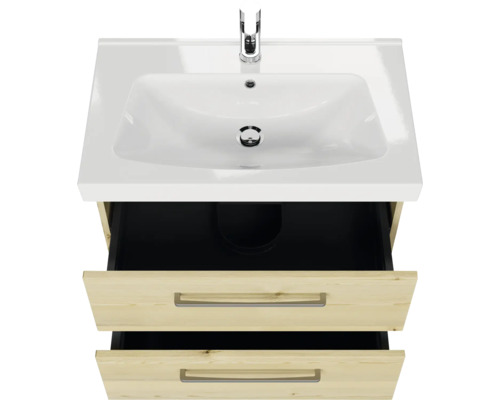 Waschtischunterschrank mit Waschbecken und zwei offenen Schubladen