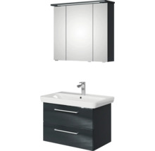 Badmöbel-Set Pelipal Sunline 105 BxHxT 80,5 x 200 x 48,5 cm Frontfarbe anthrazit mit Keramik-Waschtisch Waschtischunterschrank und Spiegelschrank mit LED-Beleuchtung