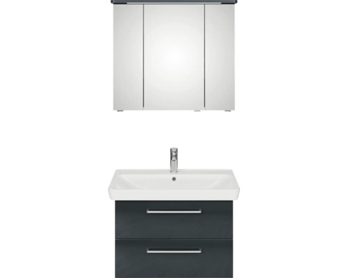 Badmöbel-Set Pelipal Sunline 105 BxHxT 80,5 x 200 x 48,5 cm Frontfarbe anthrazit mit Keramik-Waschtisch Waschtischunterschrank und Spiegelschrank mit LED-Beleuchtung Waschtisch mit Spiegel und Unterschrank für das Badezimmer