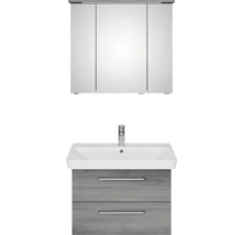 Badmöbel-Set Pelipal Sunline 105 BxHxT 80,5 x 200 x 48,5 cm Frontfarbe graphit struktur quer mit Keramik-Waschtisch Waschtischunterschrank und Spiegelschrank mit LED-Beleuchtung