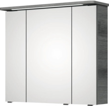 Badmöbel-Set Pelipal Sunline 105 BxHxT 80,5 x 200 x 48,5 cm Frontfarbe graphit struktur quer mit Keramik-Waschtisch Waschtischunterschrank und Spiegelschrank mit LED-Beleuchtung