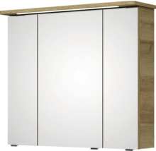 Badmöbel-Set Pelipal Sunline 105 BxHxT 80,5 x 200 x 48,5 cm Frontfarbe Eiche riviera mit Keramik-Waschtisch Waschtischunterschrank und Spiegelschrank mit LED-Beleuchtung
