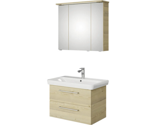 Badmöbel-Set Pelipal Sunline 105 BxHxT 80,5 x 200 x 48,5 cm Frontfarbe Polar Pinie mit Keramik-Waschtisch Waschtischunterschrank und Spiegelschrank mit LED-Beleuchtung Waschtisch mit Unterschrank und Spiegelschrank für das Badezimmer