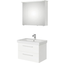 Badezimmer mit Waschbeckenunterschrank, zwei Schubladen und Spiegelschrank
