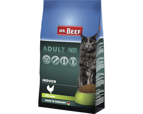 Croquettes pour chats MR.BEEF Indoor 10 kg poulet sans OGM, sans sucre ajouté industriel, sans colorants, sans soja, fabriqué en Allemagne