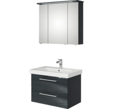 Badmöbel-Set Pelipal Sunline 105 BxHxT 80 x 200 x 46 cm Frontfarbe anthrazit mit Keramik-Waschtisch Waschtischunterschrank und Spiegelschrank mit LED-Beleuchtung