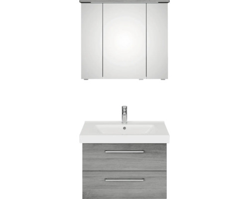 Badmöbel-Set Pelipal Sunline 105 BxHxT 80 x 200 x 46 cm Frontfarbe graphit struktur quer mit Keramik-Waschtisch Waschtischunterschrank und Spiegelschrank mit LED-Beleuchtung Waschtisch mit Unterschrank und Spiegelschrank für das Badezimmer