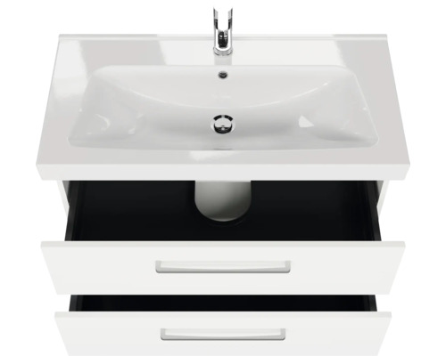 Waschtischunterschrank mit Keramikwaschbecken und zwei Schubladen