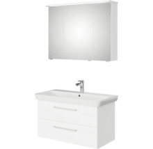 Badmöbel-Set Pelipal Sunline 105 BxHxT 96 x 200 x 48,5 cm Frontfarbe weiß hochglanz mit Keramik-Waschtisch Waschtischunterschrank und Spiegelschrank mit LED-Beleuchtung