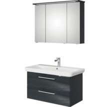 Badmöbel-Set Pelipal Sunline 105 BxHxT 96 x 200 x 48,5 cm Frontfarbe anthrazit mit Keramik-Waschtisch Waschtischunterschrank und Spiegelschrank mit LED-Beleuchtung