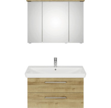 Badmöbel-Set Pelipal Sunline 105 BxHxT 96 x 200 x 48,5 cm Frontfarbe Eiche riviera mit Keramik-Waschtisch Waschtischunterschrank und Spiegelschrank mit LED-Beleuchtung