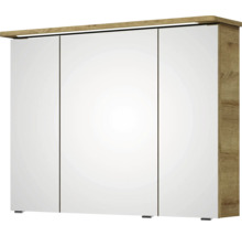 Badmöbel-Set Pelipal Sunline 105 BxHxT 96 x 200 x 48,5 cm Frontfarbe Eiche riviera mit Keramik-Waschtisch Waschtischunterschrank und Spiegelschrank mit LED-Beleuchtung