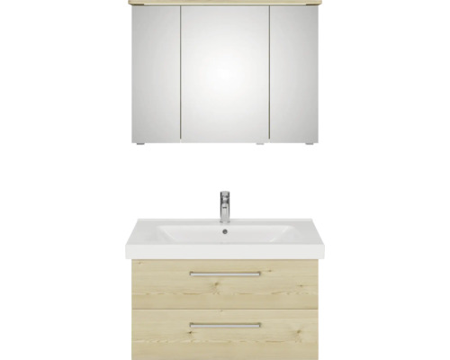 Badmöbel-Set Pelipal Sunline 105 BxHxT 95 x 200 x 46,5 cm Frontfarbe Polar Pinie mit Keramik-Waschtisch Waschtischunterschrank und Spiegelschrank mit LED-Beleuchtung Waschtischkombination mit Spiegelschrank für das Badezimmer