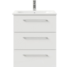 Badmöbel-Set Pelipal Sunline 121 BxHxT 61 x 74 x 46 cm Frontfarbe weiß hochglanz mit Mineralguss-Waschtisch und Waschtischunterschrank 3 Schubkästen