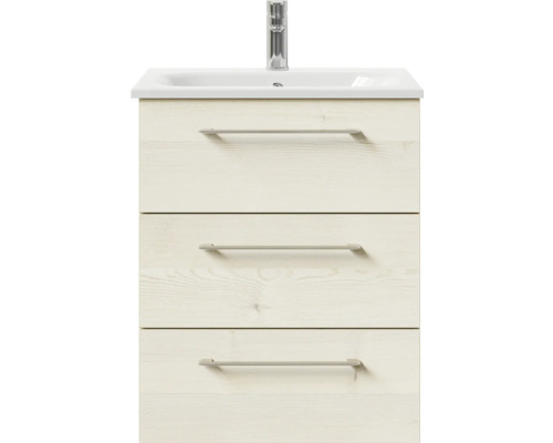 Meuble sous-lavabo avec trois tiroirs, lavabo et robinetterie