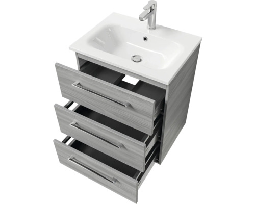 Meuble sous-lavabo avec trois tiroirs et lavabo en céramique