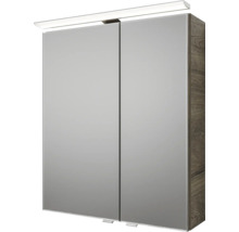 Badmöbel-Set Pelipal Sunline 121 BxHxT 61 x 200 x 46 cm Frontfarbe Eiche ribbeck mit Mineralguss-Waschtisch Waschtischunterschrank und Spiegelschrank mit LED-Beleuchtung