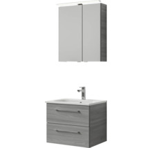 Badmöbel-Set Pelipal Sunline 121 BxHxT 61 x 200 x 46 cm Frontfarbe sangallo grau mit Mineralguss-Waschtisch Waschtischunterschrank und Spiegelschrank mit LED-Beleuchtung