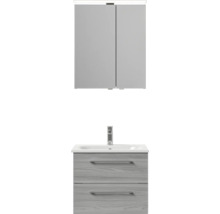 Badmöbel-Set Pelipal Sunline 121 BxHxT 61 x 200 x 46 cm Frontfarbe sangallo grau mit Mineralguss-Waschtisch Waschtischunterschrank und Spiegelschrank mit LED-Beleuchtung