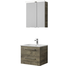 Badmöbel-Set Pelipal Sunline 121 BxHxT 61 x 200 x 46 cm Frontfarbe Eiche ribbeck mit Mineralguss-Waschtisch Waschtischunterschrank und Spiegelschrank mit LED-Beleuchtung