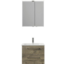 Badmöbel-Set Pelipal Sunline 121 BxHxT 61 x 200 x 46 cm Frontfarbe Eiche ribbeck mit Mineralguss-Waschtisch Waschtischunterschrank und Spiegelschrank mit LED-Beleuchtung