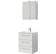 Waschbeckenunterschrank mit drei Schubladen und Spiegelschrank mit Beleuchtung