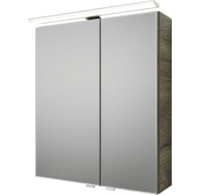 Badmöbel-Set Pelipal Sunline 121 BxHxT 61 x 200 x 46 cm Frontfarbe Eiche ribbeck mit Mineralguss-Waschtisch Waschtischunterschrank 3 Schubkästen und Spiegelschrank mit LED-Beleuchtung