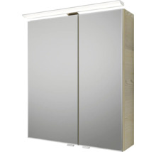 Badmöbel-Set Pelipal Sunline 121 BxHxT 61 x 200 x 46 cm Frontfarbe Polar Pinie mit Mineralguss-Waschtisch Waschtischunterschrank 3 Schubkästen und Spiegelschrank mit LED-Beleuchtung