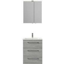Badmöbel-Set Pelipal Sunline 121 BxHxT 61 x 200 x 46 cm Frontfarbe sangallo grau mit Mineralguss-Waschtisch Waschtischunterschrank 3 Schubkästen und Spiegelschrank mit LED-Beleuchtung