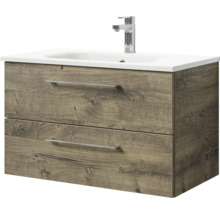 Meuble sous-lavabo avec deux tiroirs, lavabo et robinet