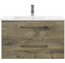 Meuble sous-lavabo avec deux tiroirs, lavabo et robinet