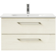 Meuble sous-lavabo avec deux tiroirs, un lavabo et un robinet
