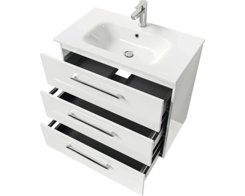 Meuble sous-lavabo avec trois tiroirs et robinetterie