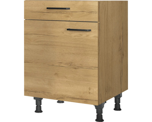 Meuble bas NOBILIA avec tiroir et porte pivotante Natur lxpxh 60 x 58 x 87 cm chêne sierra mat prémonté tirant gauche Meuble bas de cuisine avec deux tiroirs et pieds