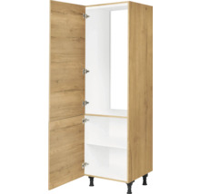 Meuble de cuisine avec porte ouverte et étagères