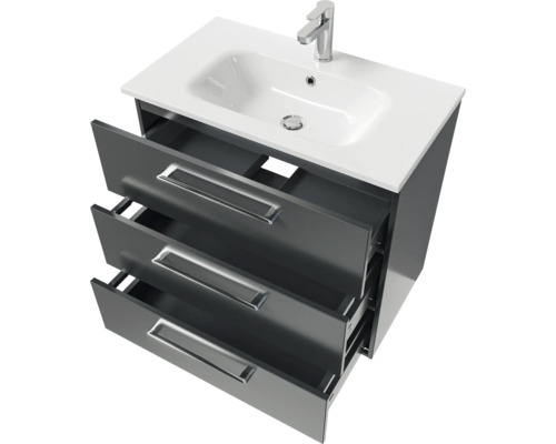 Meuble sous-lavabo avec trois tiroirs et lavabo en céramique