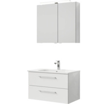 Badmöbel-Set Pelipal Sunline 121 BxHxT 81 x 200 x 46 cm Frontfarbe weiß hochglanz mit Mineralguss-Waschtisch Waschtischunterschrank und Spiegelschrank mit LED-Beleuchtung